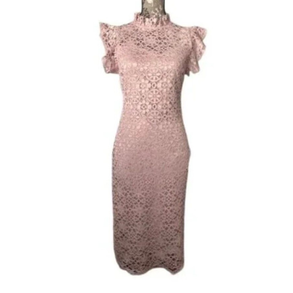 Enfocus Studio Pink Rose Blossom Lace Dress | Size 6 | High Neck